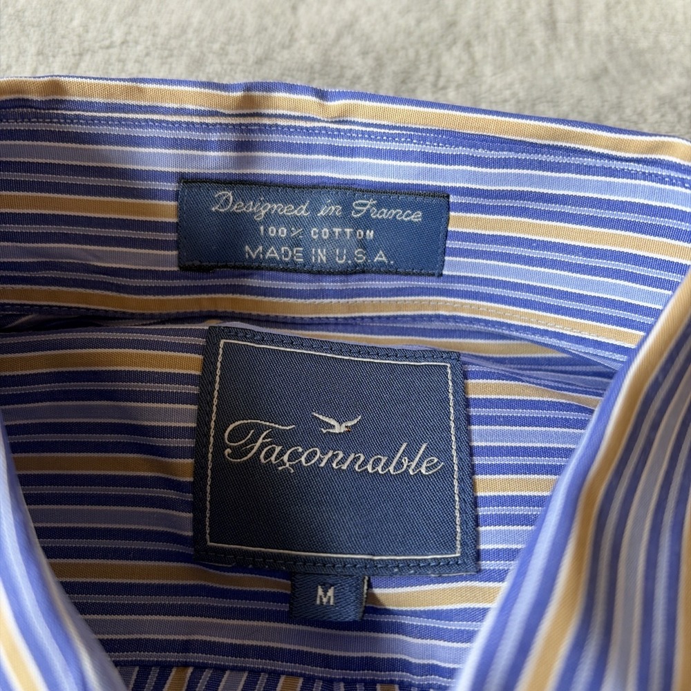 Vintage Faconnable Men's Button-Up Shirt Purple Striped M Cotton Made In USA - Picture 3 of 6
